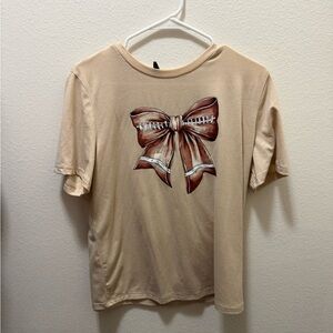 SHEIN Beige Short Sleeve Tee with Bow Design